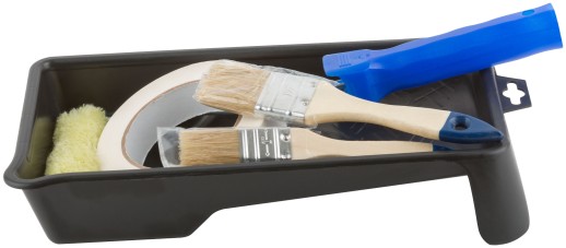 Набор для покраски дверей и окон (ванночка 290х150 мм + валик полиакрил 100 мм + малярная лента 25 мм x 50 м + кисти 25 ; 38 мм)
