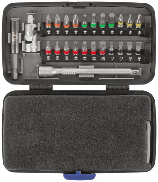 Мини-набор инструмента (биты, головки, вороток, удлинитель), 38 шт., пластиковый кейс