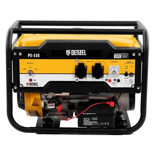 Генератор бензиновый PS-33E, 3.3 кВт, 230В, 15 л, электростартер Denzel
