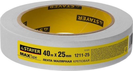 STAYER MAXTape, 25мм х 40 м, креповый, малярный скотч (1211-25)