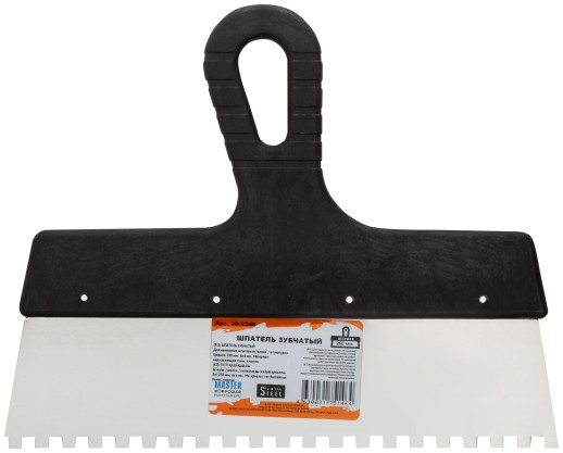 Шпатель зубчатый, 6х6 мм, нержавеющая сталь, пластиковая ручка, 250 мм