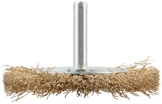 Корщетка-колесо, со штифтом, стальная латунированная волнистая проволока  60 мм