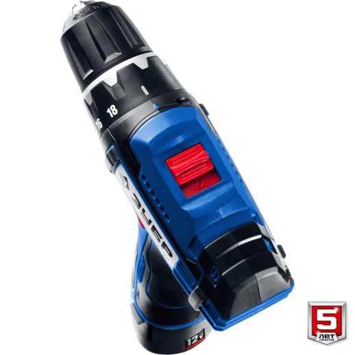 ЗУБР Т7, 12 В, 40 Н·м, 2 АКБ (2 А·ч), дрель-шуруповерт + LED фонарь, кейс, Профессионал (DL-121-22)