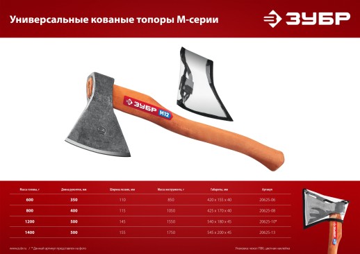 ЗУБР 1300/1400 г, 430 мм, универсальный кованый топор (20625-13)