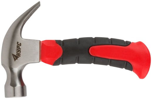 Молоток-гвоздодер, укороченный, фиберглассовая обрезиненная ручка 25 мм, 225 гр.