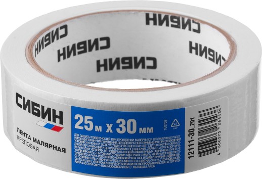 СИБИН 30 мм х 25 м, креповый, малярный скотч (12111-30)