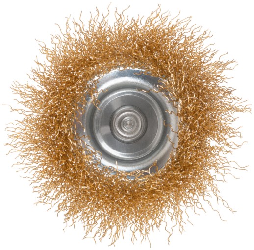 Щетка для дрели, тип "Чашка", латунированная витая проволока 0,3 мм, 75 мм, CUTOP Profi