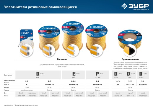 ЗУБР 150 м, D-профиль, размер 9 х 8 мм, коричневый, самоклеящийся резиновый уплотнитель, Профессионал (40930-150)