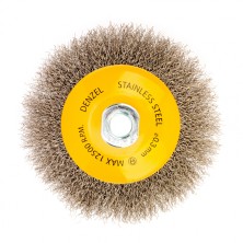 Щетка для УШМ, 125 мм, "Тарелка", витая нержавеющая проволока 0.3 мм, М14 Denzel