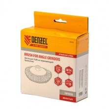 Щетка для УШМ, 125 мм, "Тарелка", витая нержавеющая проволока 0.3 мм, М14 Denzel