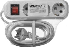 СИБИН У-30 В, ПВС, 3 х 0.75 мм2, 3 гн., 3 м, выключатель 2200 Вт, бытовой удлинитель (55036-3)