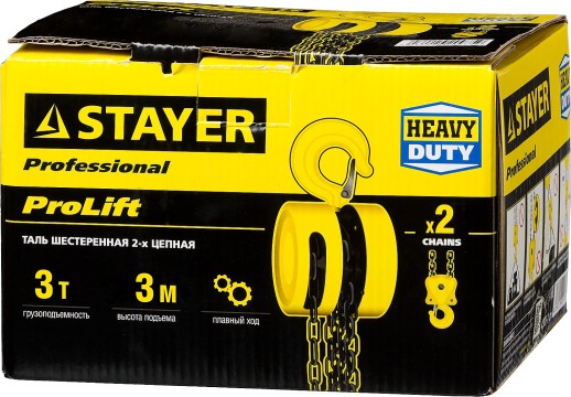 STAYER ProLift, 3 т, 2.5 м, ручная цепная шестеренная, Professional (4308-3)