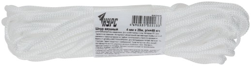 Шнур вязаный полипропиленовый без сердечника 4 мм х 20 м, р/н= 49 кгс