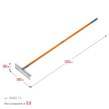 GRINDA PS-12 FIBER, 380 х 100 х 1530 мм, 12 витых зубцов, нержавеющая сталь, фибергласовый черенок, садовые грабли, PROLine (39482-12)