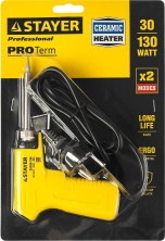 STAYER PROTerm, 30 Вт + 130 Вт, 2 в 1, конус, керамический нагреватель, электропаяльник с пистолетной рукояткой, Professional (55308-130)