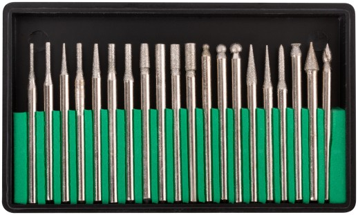 Шарошки, усиленная сталь с алмазным напылением, штифт диам. 3 мм, 20 шт.