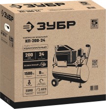 ЗУБР 200 л/мин, 24 л, 1500 Вт, безмаслянный компрессор (КП-200-24)