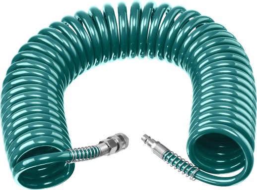 KRAFTOOL 15 м, 8 х 12 мм, 15 бар, воздушный спиральный шланг с фитингами рапид (06590-15)