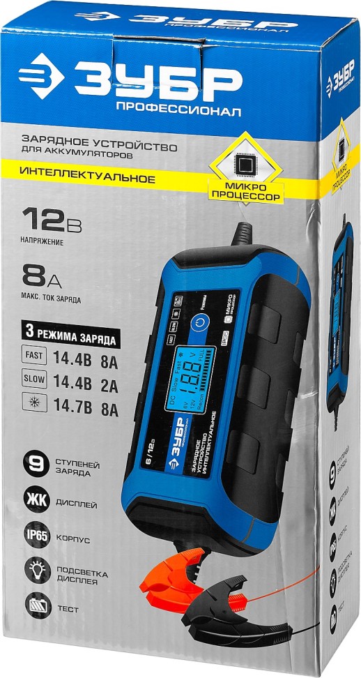 ЗУБР ЗУ-160, 12 В, 8 А, интеллектуальное зарядное устройство для аккумуляторов, Профессионал (59303)