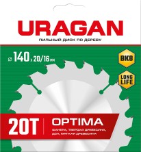 URAGAN Optima, 140 х 20/16 мм, 20Т, пильный диск по дереву (36801-140-20-20)