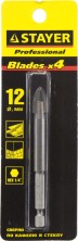 STAYER 12 мм, 4х кромка, HEX 1/4, Сверло по стеклу и кафелю (2985-12)