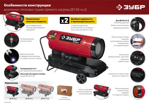 ЗУБР 110 кВт, дизельная тепловая пушка, прямой нагрев (ДП-К8-110-Д)