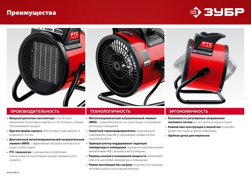 ЗУБР 5 кВт, электрическая тепловая пушка (ТПК-5Р)