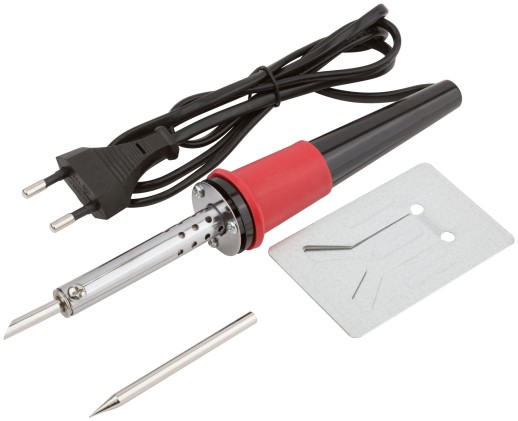 Паяльник 220 В, пластиковая ручка, доп-но подставка для паяльника и два сменных жала, D=4,8 мм, 40 Вт
