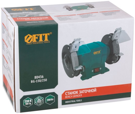 Станок заточной 250 Вт; 2950 об/мин; круги 150/12,7 мм; 20 мм ; 6,1 кг; коробка