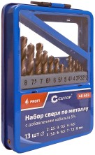 Набор сверл по металлу с кобальтом 5% в металлической коробке; 2-8 мм (через 0,5 мм), 13 шт., Cutop Profi