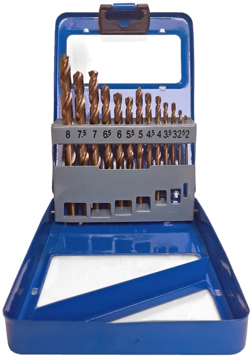 Набор сверл по металлу с кобальтом 5% в металлической коробке; 2-8 мм (через 0,5 мм), 13 шт., Cutop Profi