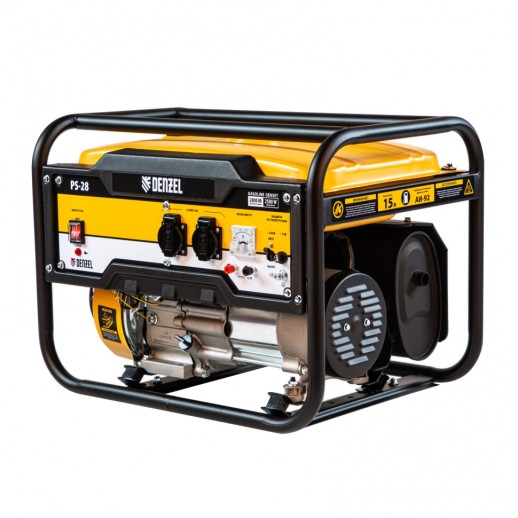 Генератор бензиновый PS 28, 2.8 кВт, 230 В, 15 л, ручной стартер Denzel