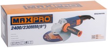 MAX-PRO Шлифмашина угловая 2400 Вт; 6000об/мин; быстрозажимной кожух 230мм; антивибрационная ручка; дополнительные щетки; плавный пуск; поворотная рук