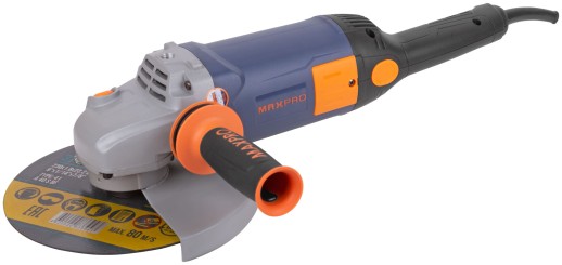 MAX-PRO Шлифмашина угловая 2400 Вт; 6000об/мин; быстрозажимной кожух 230мм; антивибрационная ручка; дополнительные щетки; плавный пуск; поворотная рук