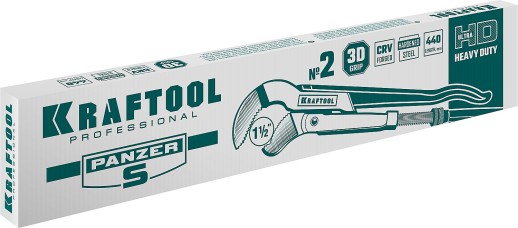 KRAFTOOL PANZER-S, №2, 1.5″, 440 мм, трубный ключ с изогнутыми губками (2733-15)