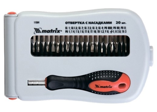 Отвертка для точных работ с насадками Fusion, 22 предмета, в пластиковом пенале Matrix