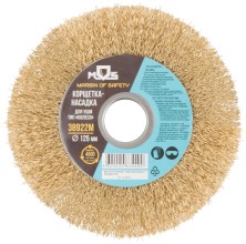 Корщетка, тип "колесо", посадочный диаметр 22,2 мм, стальная латунированная волнистая проволока 125 мм