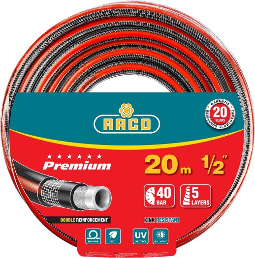RACO PREMIUM, 1/2″, 20 м, 40 атм, пятислойный, усиленный двумя слоями армирования, поливочный шланг (40300-1/2-20)