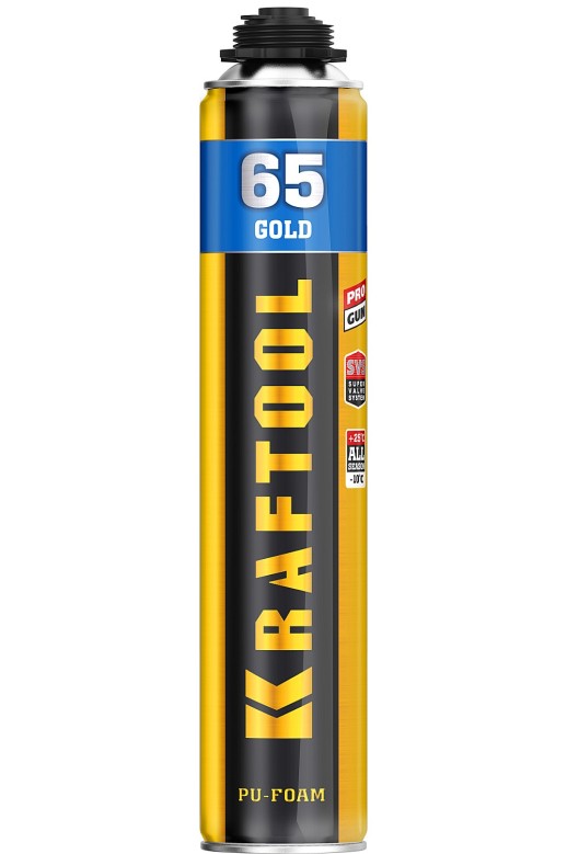 KRAFTOOL GOLD 65, 850 мл, выход до 65 л, мелкопористая, пистолетная всесезонная, SVS, не залипающий клапан, монтажная пена (41194)