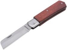 Нож электрика складной нержавеющий Профи, прямое лезвие 90 мм, деревянная ручка