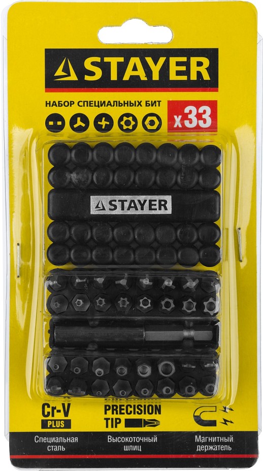 STAYER 33 шт, набор специальных бит с магнитным адаптером (26084-H33)