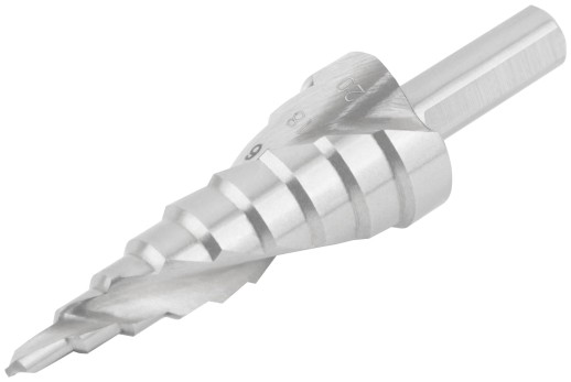 Сверло ступенчатое HSS по металлу, спиральный профиль, 9 ступеней, 4-20 мм