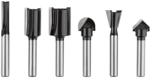 Фрезы по дереву кромочные, набор 6 шт., деревянный бокс, хвостовик 6 мм