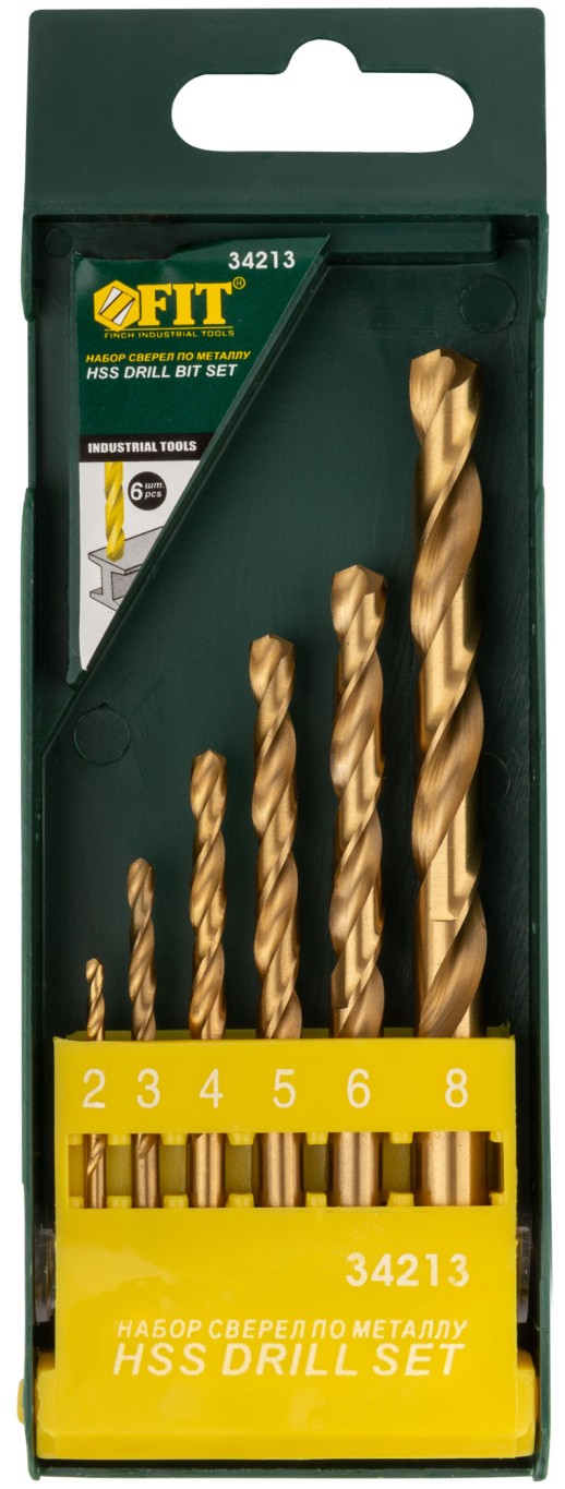 Набор сверл HSS по металлу, титановое покрытие, 6 шт. (2-3-4-5-6-8 мм)
