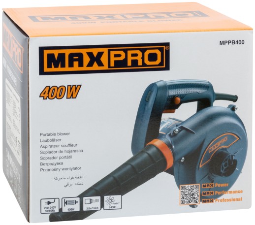 MAX-PRO Воздуходувка-пылесос 400 Вт; 14000об/мин; 3000л/мин; дополнительные щетки; 1,5 кг; кор.