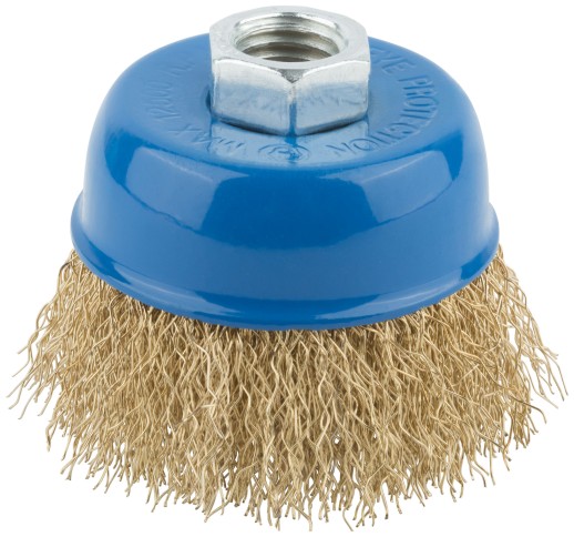 Корщетка, тип "чашка", гайка М14, стальная латунированная волнистая проволока 65 мм