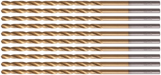 Сверла HSS по металлу, удлиненные, титановое покрытие 3,0х100 мм (10 шт.)