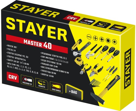 STAYER Master-40, 40 предм., универсальный набор инструмента для дома (22052-H40)