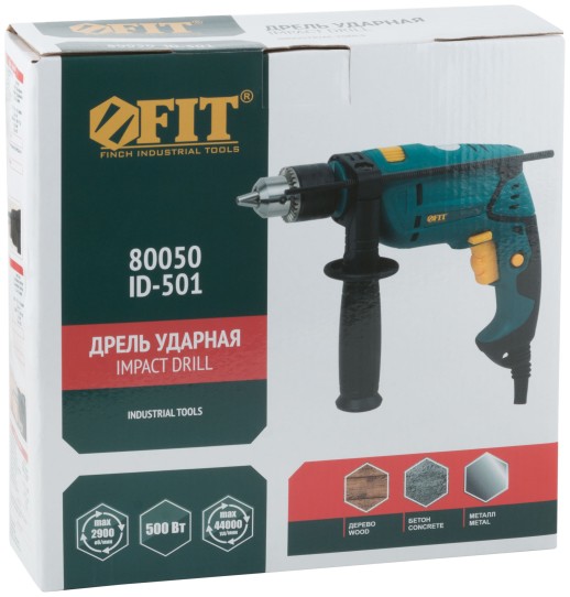 Дрель ударная  500 Вт; 0-2900 об/мин; КлП 10мм; рез. накл; коробка
