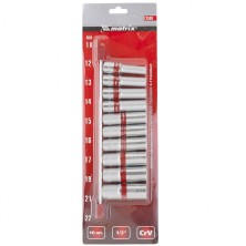 Набор удлиненных торцевых головок 1/2", 6 гранные, CrV, 10-22мм, 10 штук Matrix